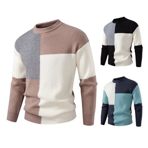 Colored textured fabric sweater for men with a modern fit and a round neck Lune London
