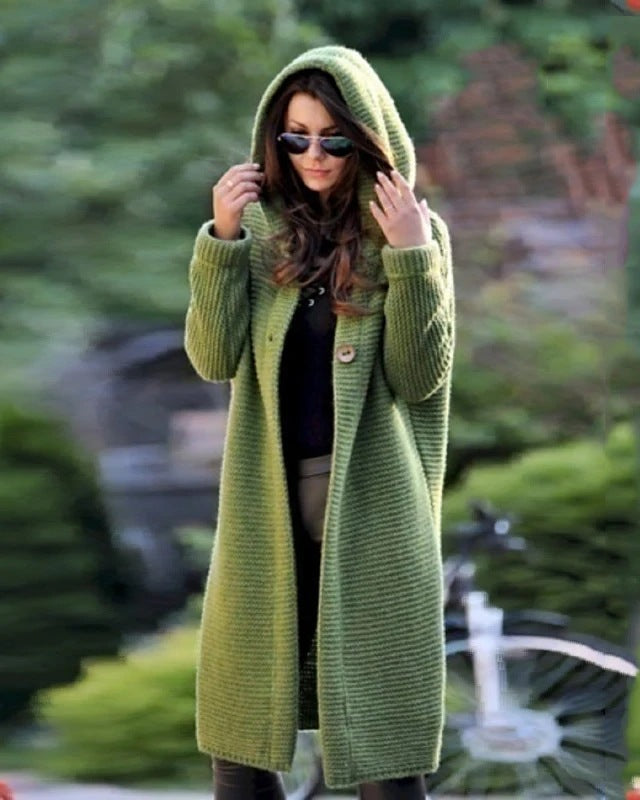 Women long knitted cardigan with hood Lune London