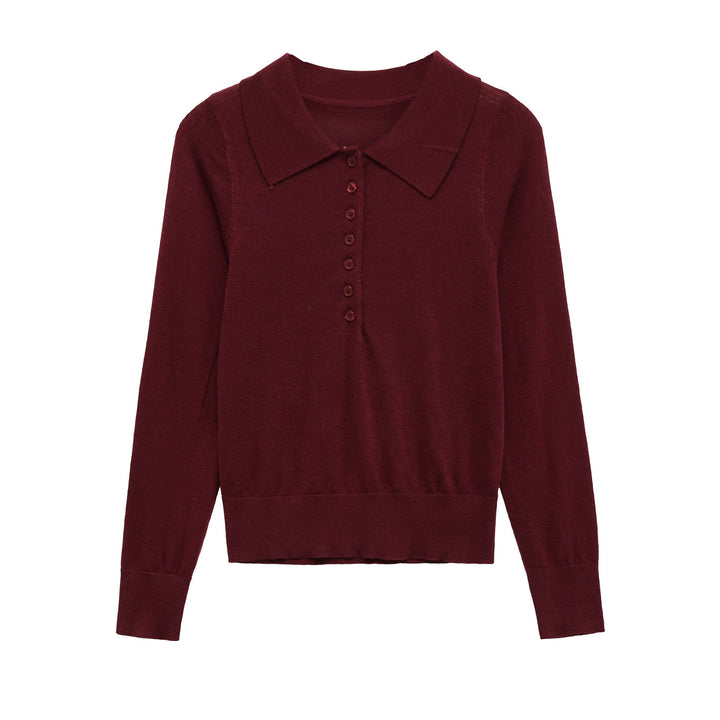 Women's long sleeve sweater with polo collar and button-up neckline Lune London