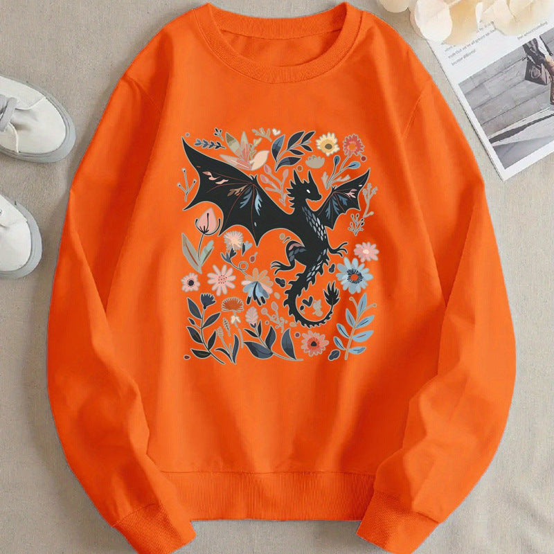 Sweatshirt pour femmes avec motif détaillé de dragon et de fleur Chic & Stil