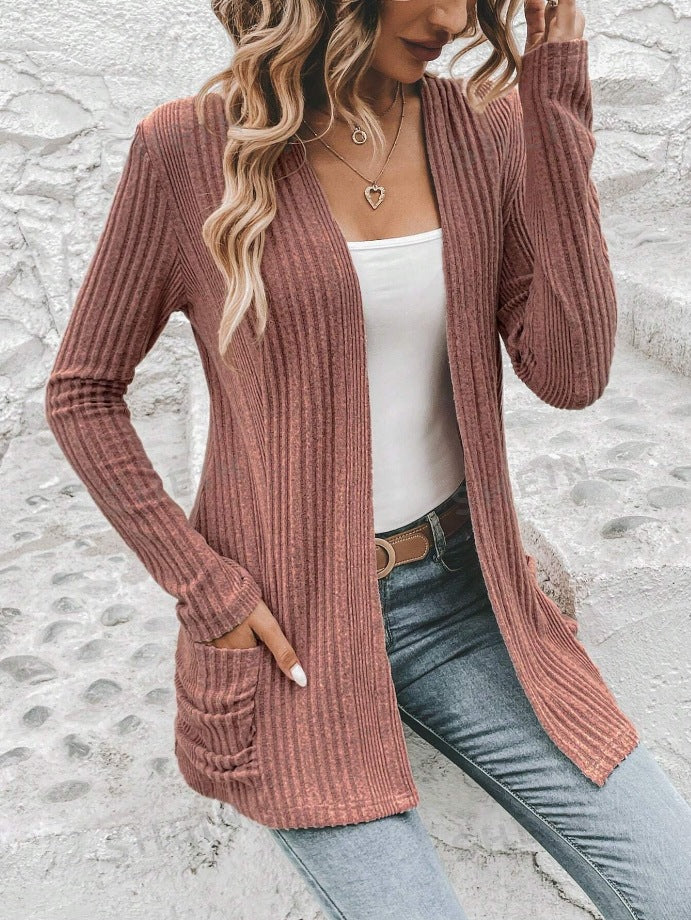 Knitted jacket for women with a stylish ribbed design and practical pockets Lune London
