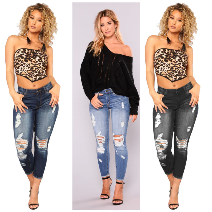 Jeans skinny pour femmes en look usé avec des déchirures marquées Lune London