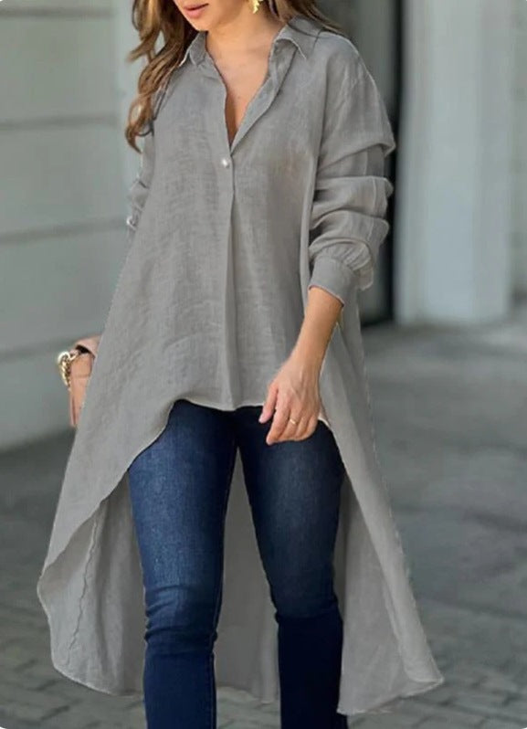 Casual blouses for women - Long T-shirt in high-quality linen blend Lune London