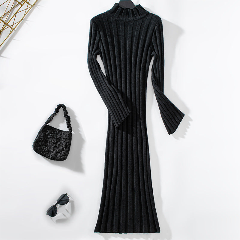 Elegant knit dresses for women with high collar and ribbed structure Lune London