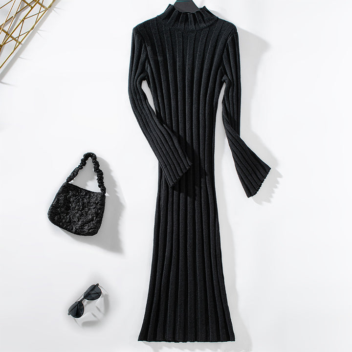 Elegant knit dresses for women with high collar and ribbed structure Lune London