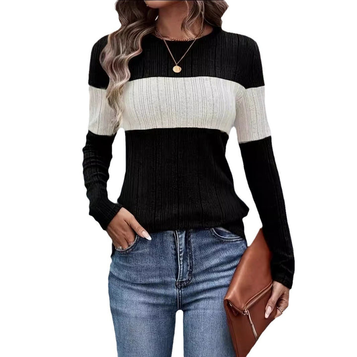 Ribbed knit sweater for women with color block pattern Lune London