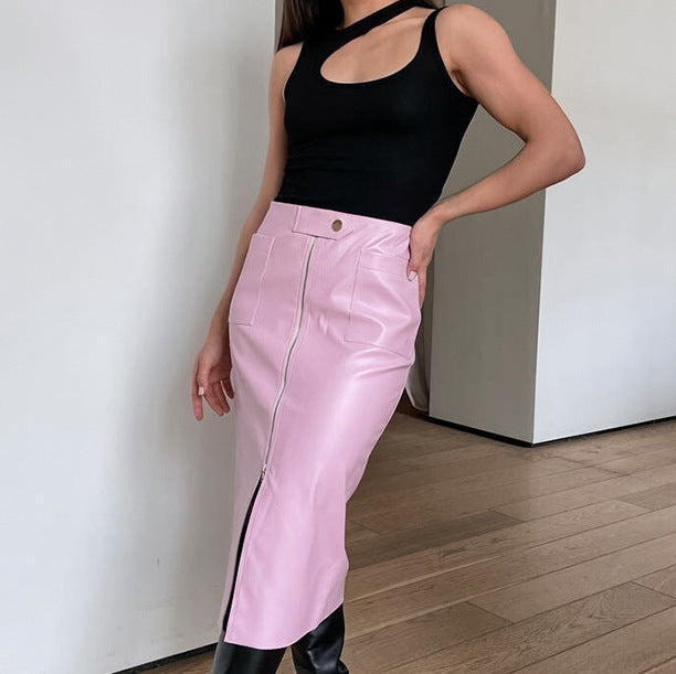 Faux leather skirt for women with zipper and elegant waist Lune London