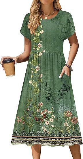 Midi dress for women with round neck and practical pockets Lune London