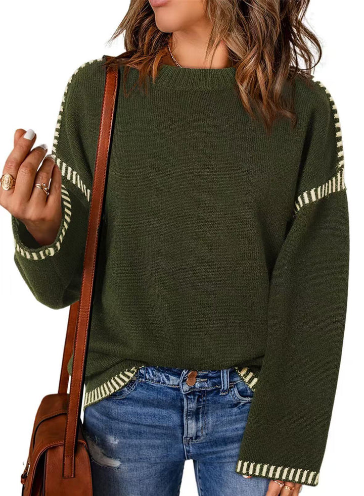 Pull-over tricot décontracté pour femmes avec des bords contrastés et une coupe décontractée Lune London