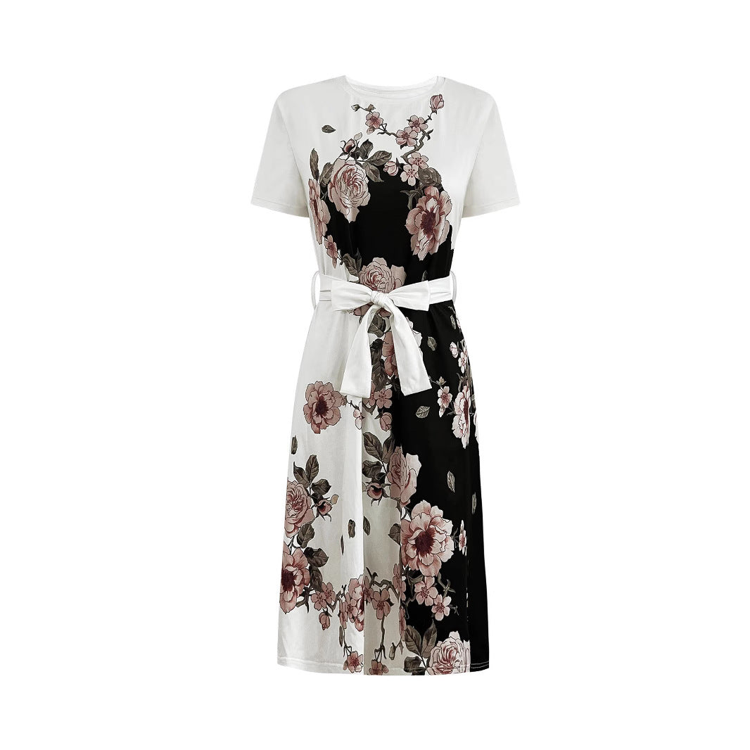 Sheath dress for women with floral patterns and adjustable belt Lune London
