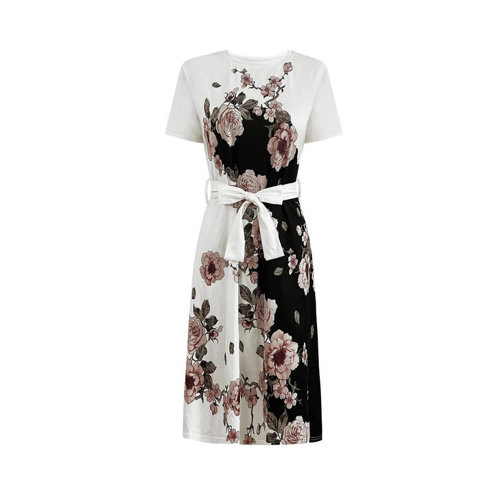 Sheath dress for women with floral patterns and adjustable belt Lune London