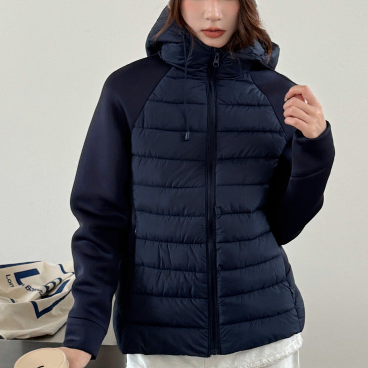 Ladies innovative hybrid jacket with high collar and detachable hood Lune London