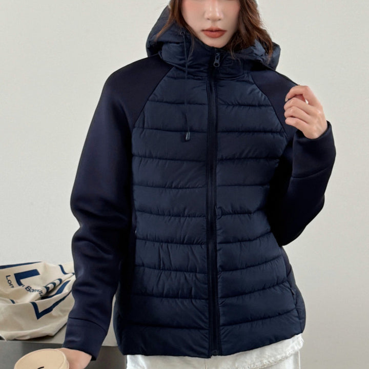 Ladies innovative hybrid jacket with high collar and detachable hood Lune London