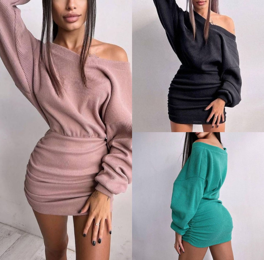 Mini dress for women with asymmetrical design and wide collar Lune London