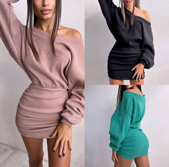 Mini dress for women with asymmetrical design and wide collar Lune London