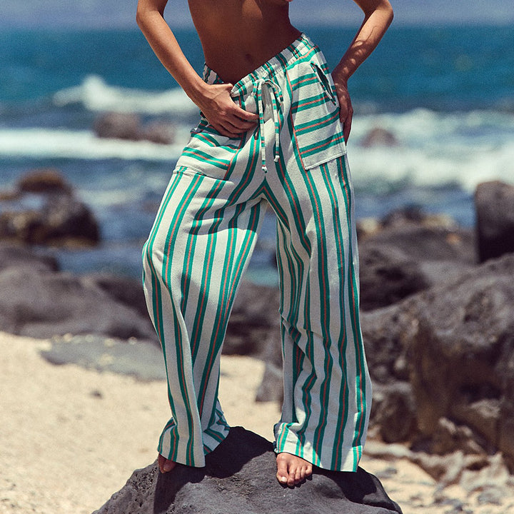 Lune London Women's Loose Beach Pants with Maritime Striped Pattern