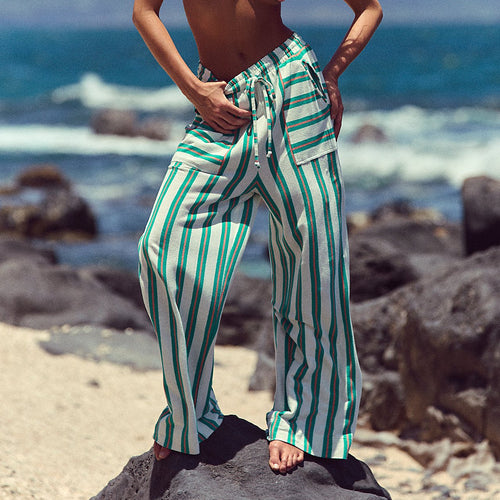 Lune London Women's Loose Beach Pants with Maritime Striped Pattern