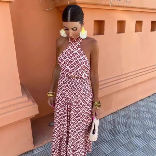 Maxi dress for women with elastic lace hem and playful pattern mix Lune London