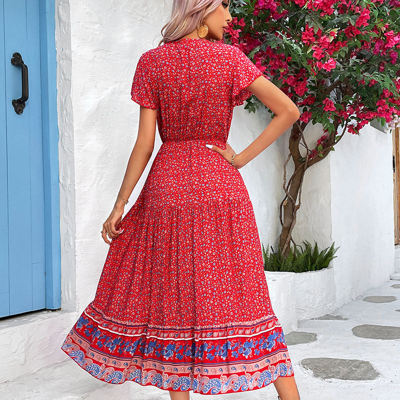 Bohemian Floral Midi Wrap Dress Lune London