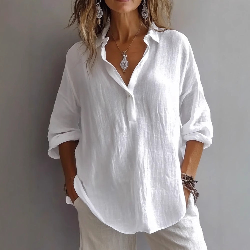Women Loose Linen Button Blouse Lune London