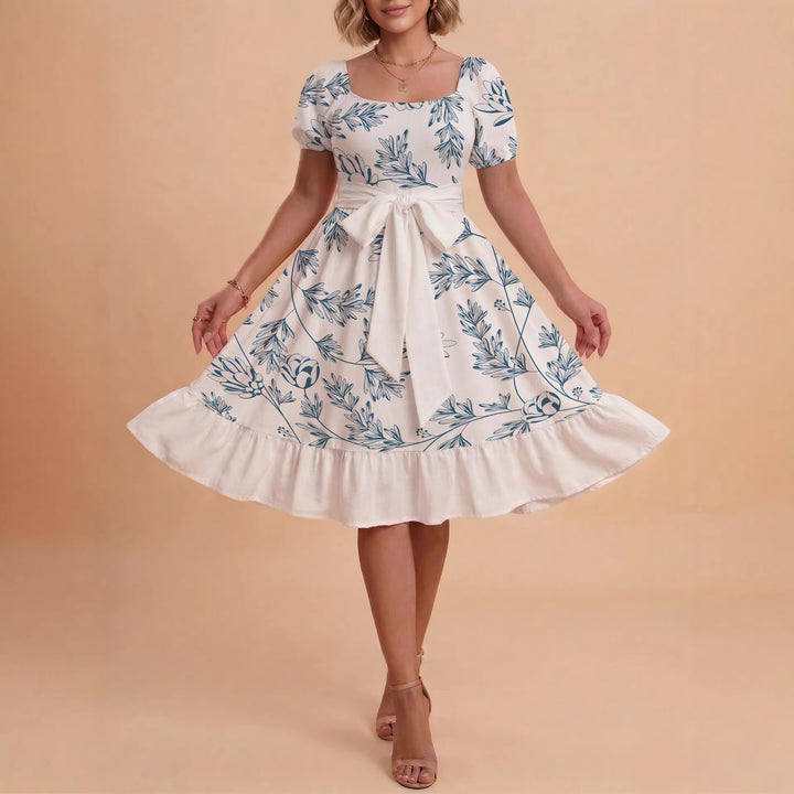 Women's Midi Dress with Elegant Floral Print and Fitted Belt Lune London