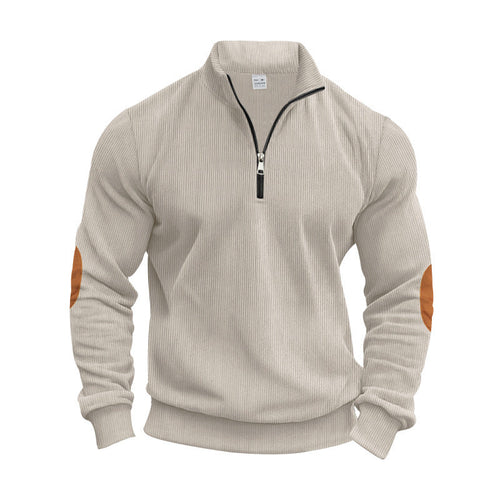 Men's Elegant Pullover with Practical Elbow Patches and Modern Zipper Lune London