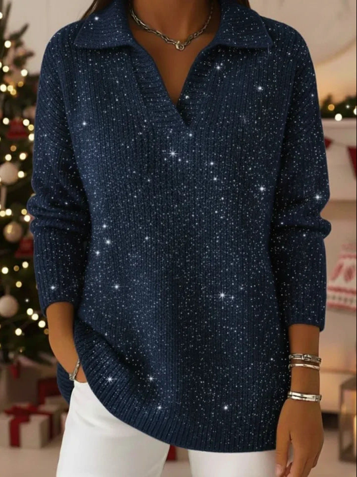 Pull en maille scintillante pour femmes avec col moderne Chic & Stil
