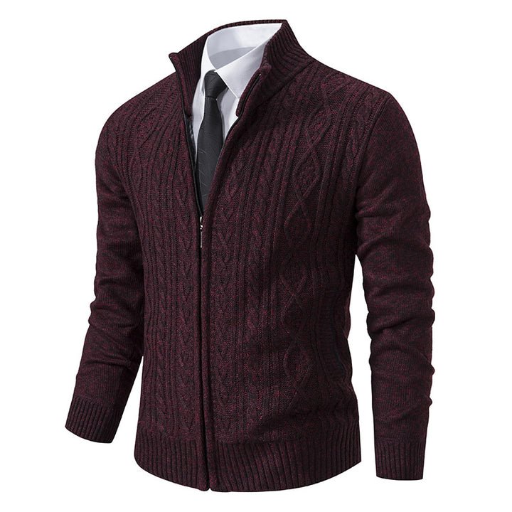 Knitted jacket for men with high collar and zipper Lune London