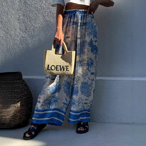 Wide palazzo pants for Damen with floral pattern and elastic waistband Lune London