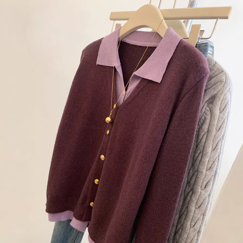Cardigan féminin à la mode avec col élégant et grands boutons Chic & Stil