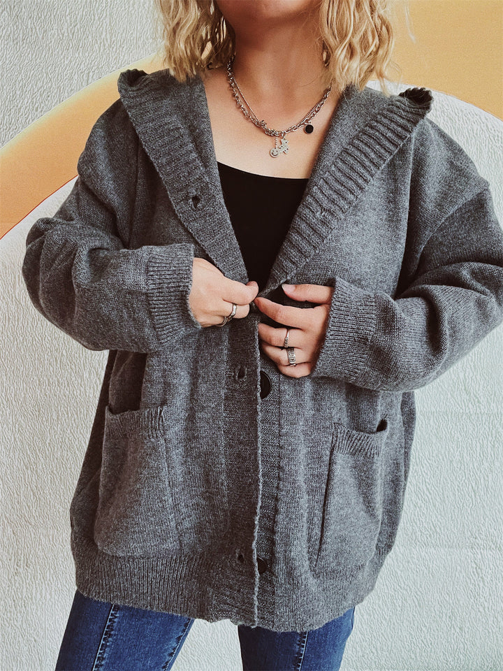 Cardigan confortable pour femmes avec capuche et poches appliquées Chic & Stil