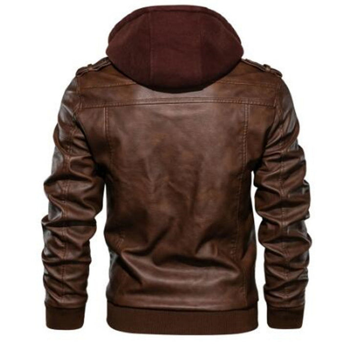 Men's leather jacket in modern biker style with removable hood Lune London