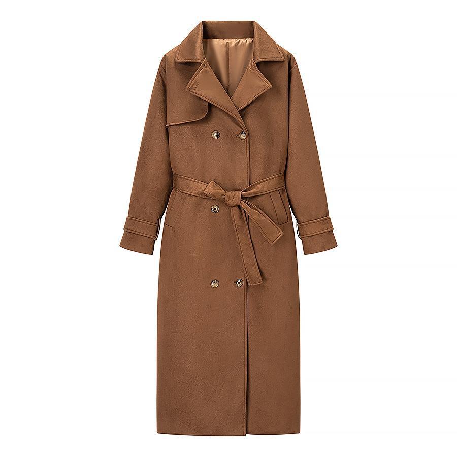 Suede trench coat for women with belt and large pockets Lune London