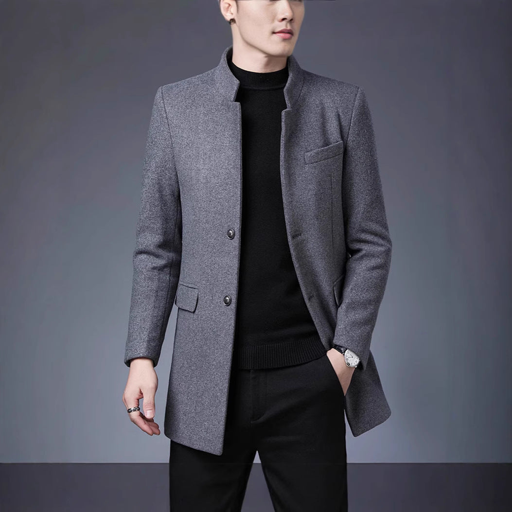Modern wool coat for men with high collar Lune London