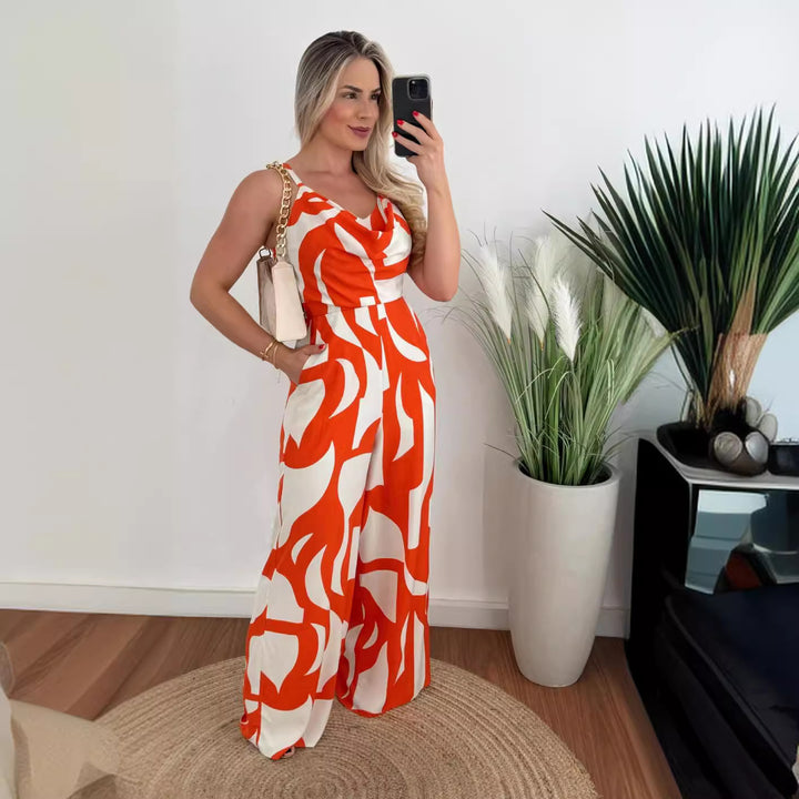Women's jumpsuit with elegant waterfall neckline and wide leg Lune London