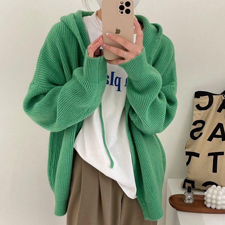 Casual knitted jacket for women with hood and button details Lune London