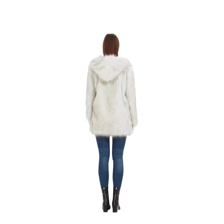Women’s hooded jacket in soft faux fur with side pockets Lune London