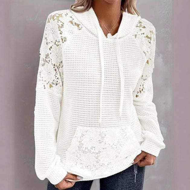 Oversized sweater for women with lace details and kangaroo pocket Lune London