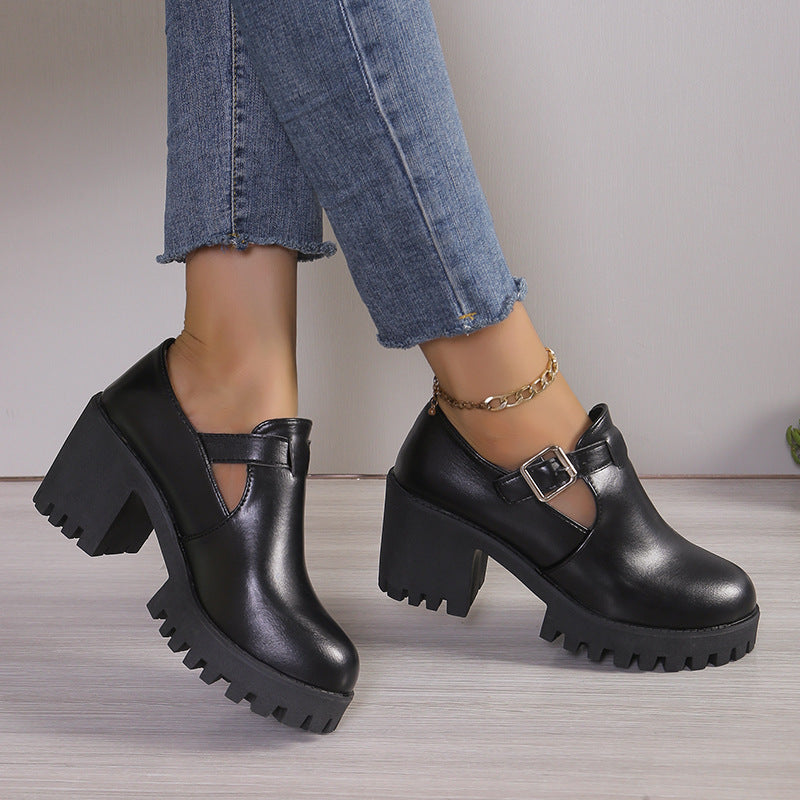 Ladies Chunky Heels with trendy buckle and non-slip sole Lune London