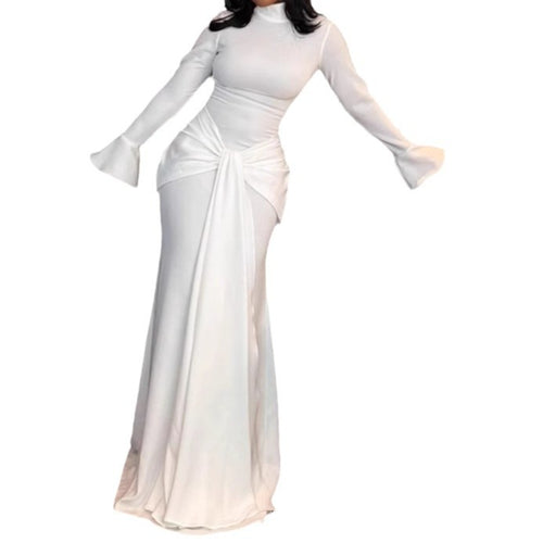 Ladies Elegant Maxi Dress with fitted cut and ruffle details Lune London
