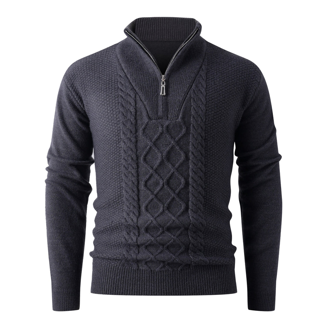 Thick knit pullover for men with a modern high collar and functional zipper Lune London