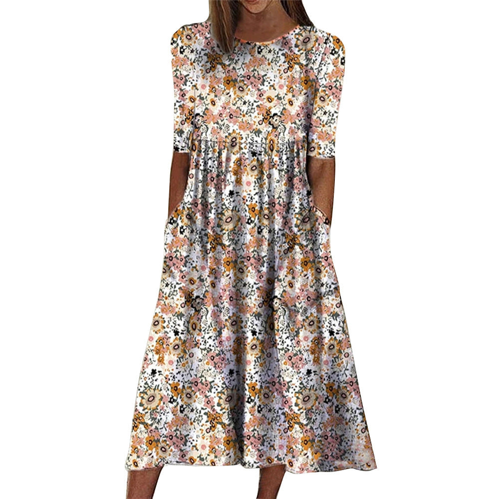 Women’s midi dress with floral design and practical pockets Lune London