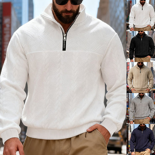 Fleece pullover for men with half-zip and textured pattern Lune London