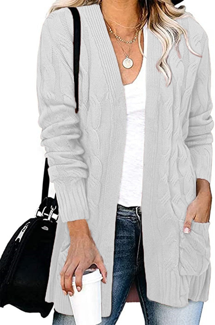 Cardigan femme en élégant motif en cable avec poches ouvertes Chic & Stil