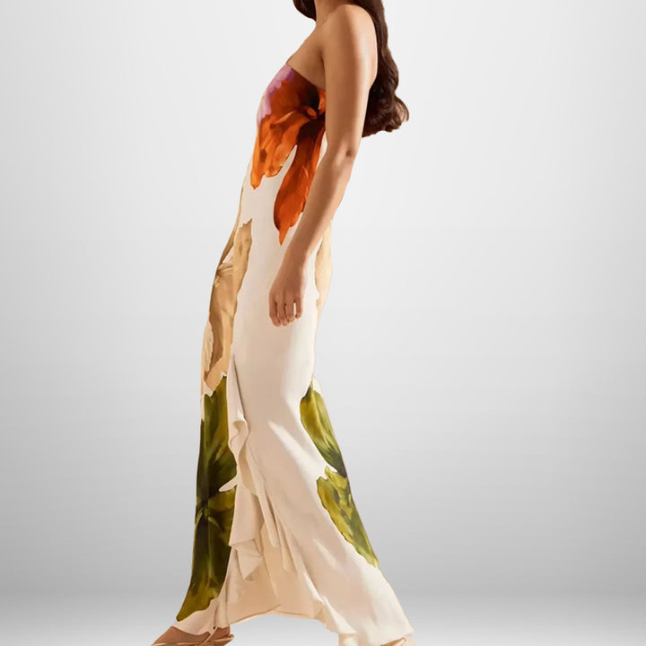 Robe maxi pour dames avec motif floral et décolleté asymétrique Chic & Stil