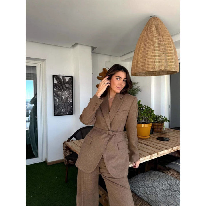 Women Elegant Blazer with Belt at the Waist and Practical Pockets Lune London