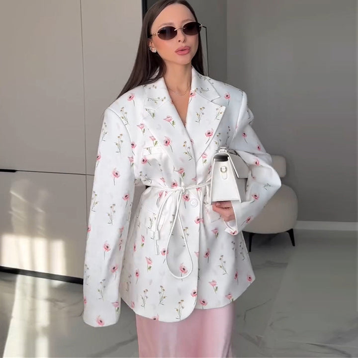 Ladies Elegant Blazer Jacket with Chic Floral Details
