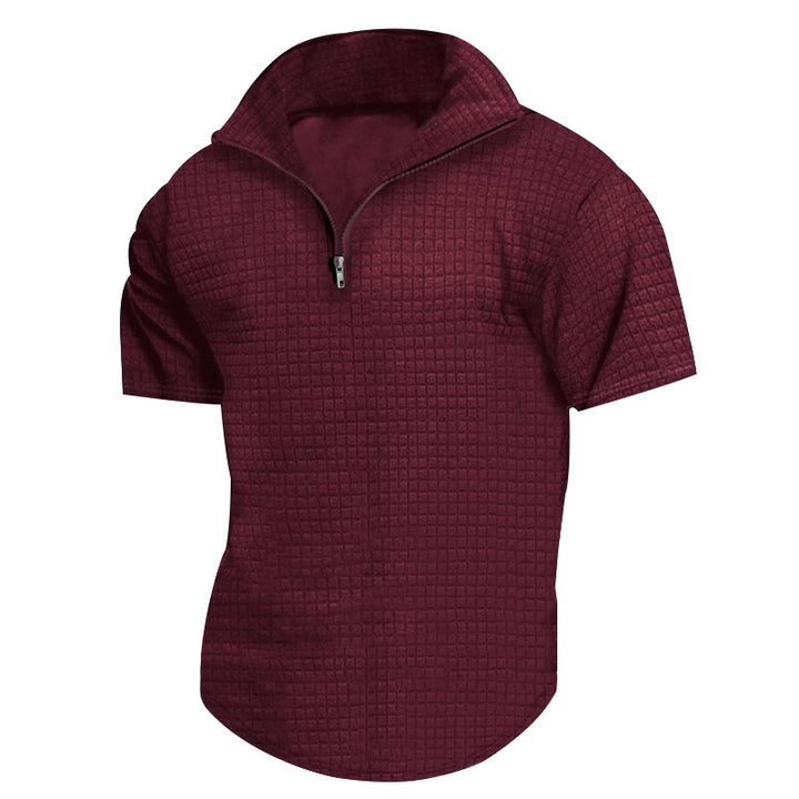 Functional short-sleeve shirt for men with modern stand-up collar and zipper Lune London
