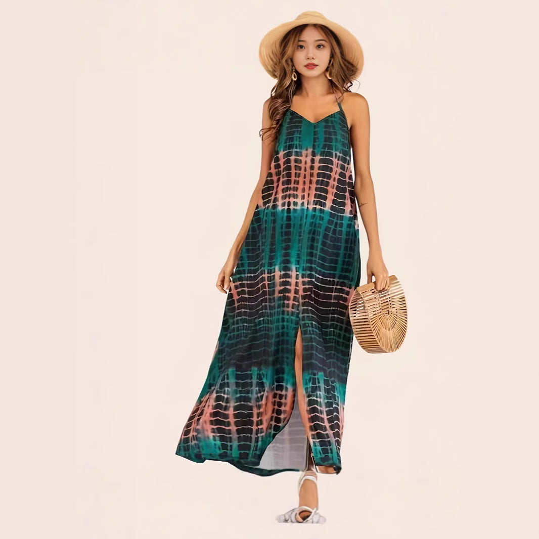 Maxi dress for women with deep V-neck and side slit Lune London