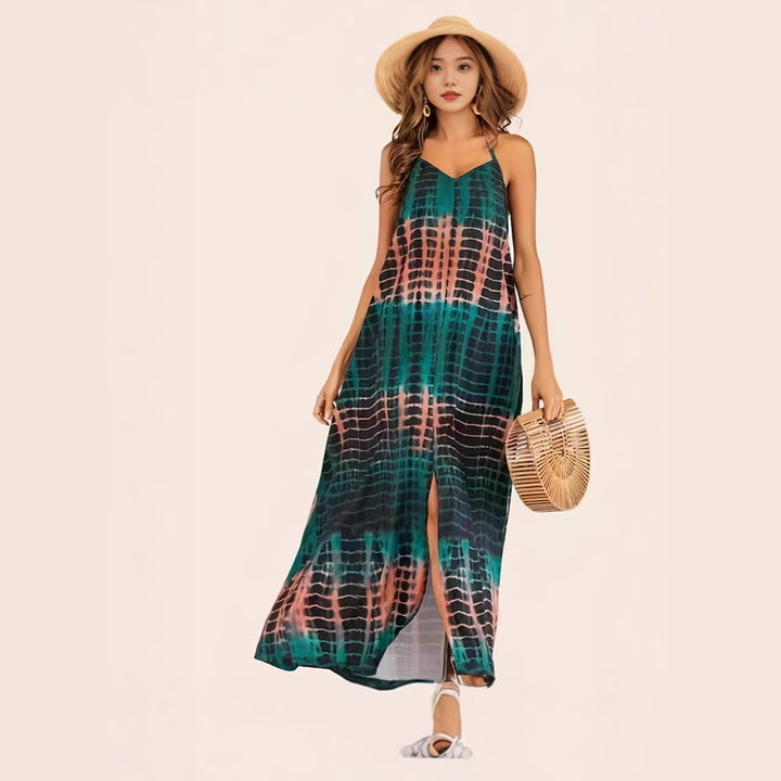 Maxi dress for women with deep V-neck and side slit Lune London